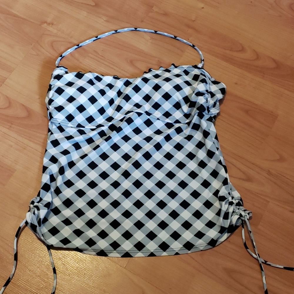 Black White Grey plaid tankini swimsuit top